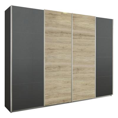 Rauch Syncrono 271cm 4 Door Sliding Wardrobe - Metallic Dark Grey and Sanremo Oak Light