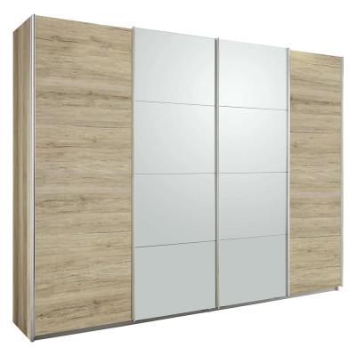 Rauch Syncrono 271cm 4 Door Sliding Wardrobe - Sanremo Oak Light and Silk Grey