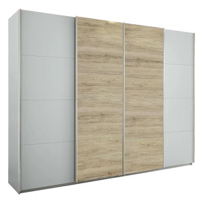 Rauch Syncrono 271cm 4 Door Sliding Wardrobe - Silk Grey and Sanremo Oak Light