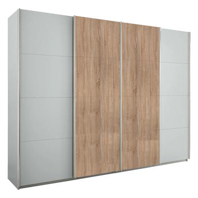 Rauch Syncrono 271cm 4 Door Sliding Wardrobe - Silk Grey and Sonoma Oak