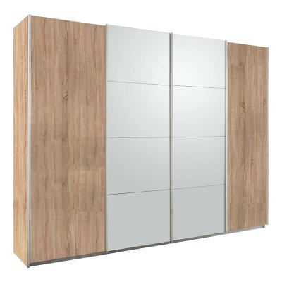 Rauch Syncrono 271cm 4 Door Sliding Wardrobe - Sonoma Oak and Silk Grey