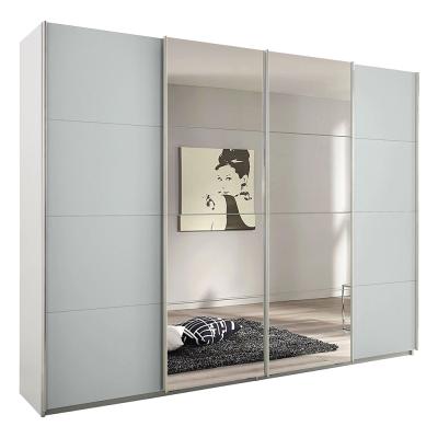 Rauch Syncrono 271cm 4 Door Sliding Wardrobe with Mirror - Alpine White and Silk Grey