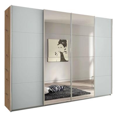Rauch Syncrono 271cm 4 Door Sliding Wardrobe with Mirror - Artisan Oak and Silk Grey