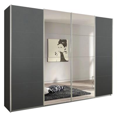 Rauch Syncrono 271cm 4 Door Sliding Wardrobe with Mirror - Metallic Dark Grey