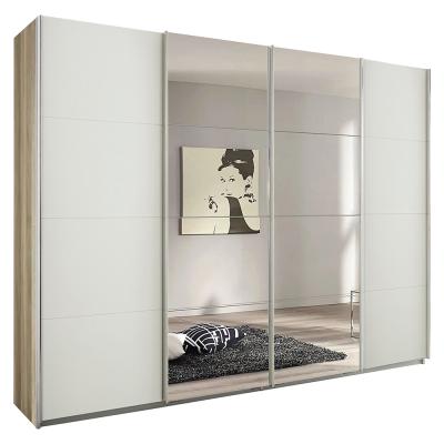 Rauch Syncrono 271cm 4 Door Sliding Wardrobe with Mirror - Sanremo Oak Light and Alpine White