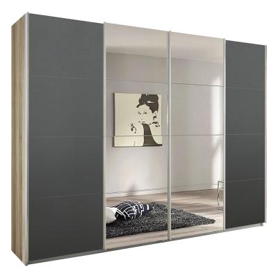 Rauch Syncrono 271cm 4 Door Sliding Wardrobe with Mirror - Sanremo Oak Light and Metallic Dark Grey
