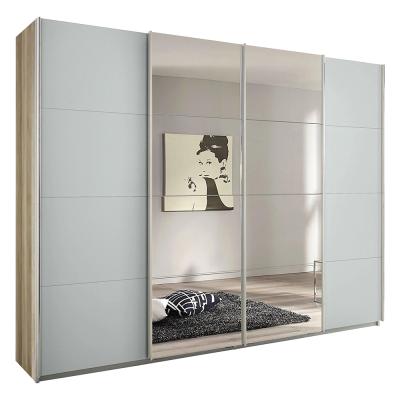 Rauch Syncrono 271cm 4 Door Sliding Wardrobe with Mirror - Sanremo Oak Light and Silk Grey