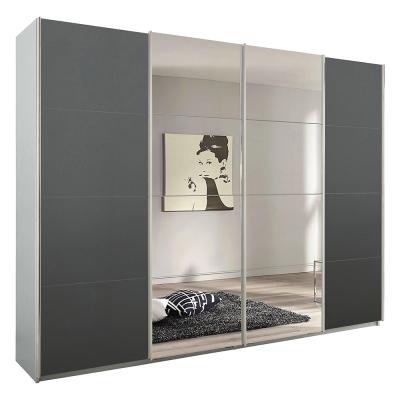 Rauch Syncrono 271cm 4 Door Sliding Wardrobe with Mirror - Silk Grey and Metallic Dark Grey