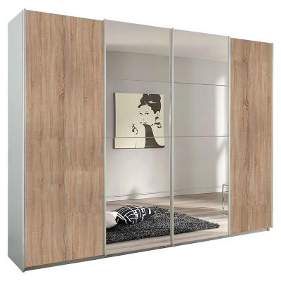 Rauch Syncrono 271cm 4 Door Sliding Wardrobe with Mirror - Silk Grey and Sonoma Oak