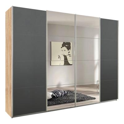 Rauch Syncrono 271cm 4 Door Sliding Wardrobe with Mirror - Sonoma Oak and Metallic Dark Grey