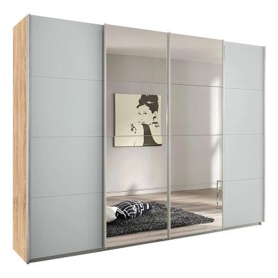 Rauch Syncrono 271cm 4 Door Sliding Wardrobe with Mirror - Sonoma Oak and Silk Grey