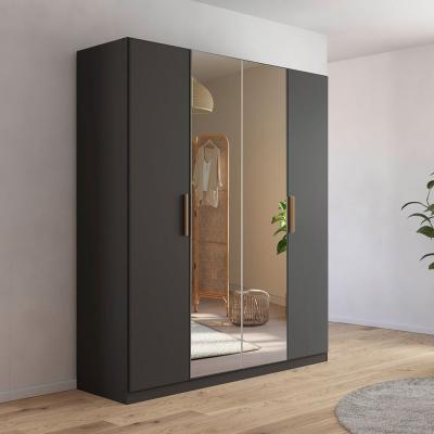 Rauch Skandi 181cm 4 Door Wardrobe with Mirror - Metallic Dark Grey