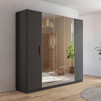 Rauch Skandi 226cm 5 Door Wardrobe with Mirror - Metallic Dark Grey