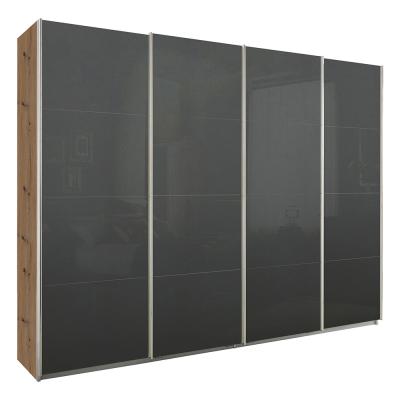 Rauch Syncrono 271cm 4 Door Glass Sliding Wardrobe - Artisan Oak and Basalt