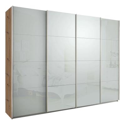 Rauch Syncrono 271cm 4 Door Glass Sliding Wardrobe - Artisan Oak and Silk Grey