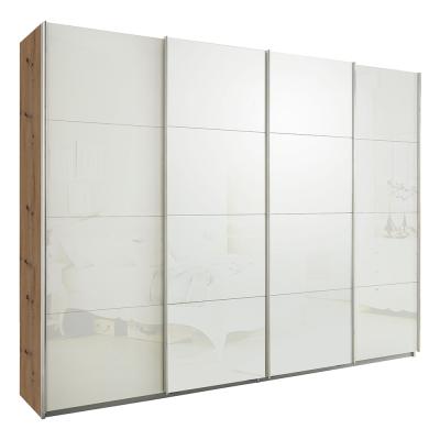 Rauch Syncrono 271cm 4 Door Glass Sliding Wardrobe - Artisan Oak and White