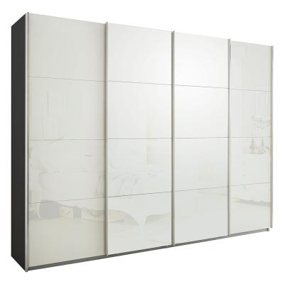 Rauch Syncrono 271cm 4 Door Glass Sliding Wardrobe - Metallic Dark Grey and White