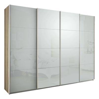 Rauch Syncrono 271cm 4 Door Glass Sliding Wardrobe - Sanremo Oak Light and Silk Grey