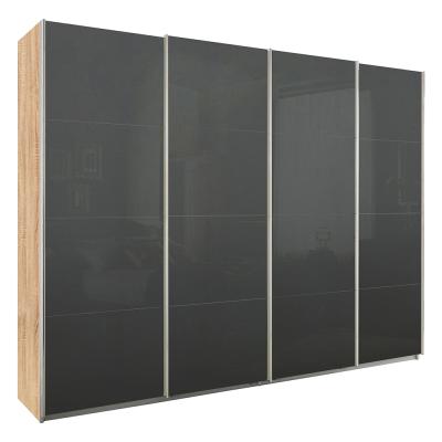Rauch Syncrono 271cm 4 Door Glass Sliding Wardrobe - Sonoma Oak and Basalt