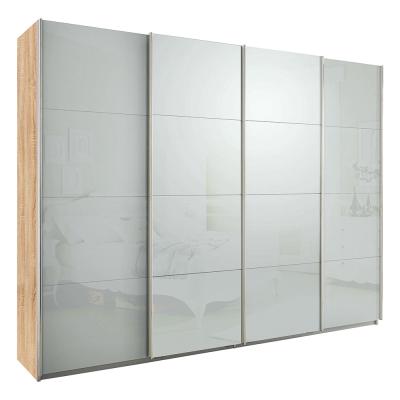 Rauch Syncrono 271cm 4 Door Glass Sliding Wardrobe - Sonoma Oak and Silk Grey