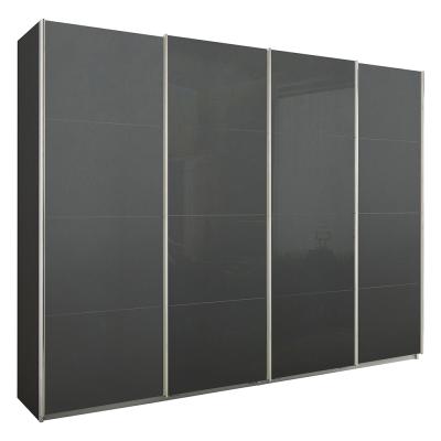 Rauch Syncrono 271cm 4 Door Sliding Wardrobe - Metallic Dark Grey and Basalt Glass