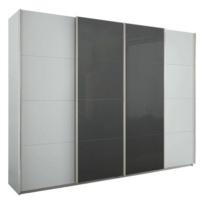 Rauch Syncrono 271cm 4 Door Sliding Wardrobe - Silk Grey and Basalt Glass