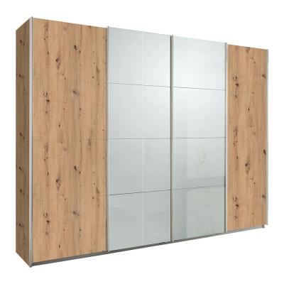 Rauch Syncrono 271cm 4 Door Sliding Wardrobe - Artisan Oak and Grey High Gloss