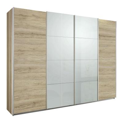 Rauch Syncrono 271cm 4 Door Sliding Wardrobe - Sanremo Oak Light and Grey High Gloss