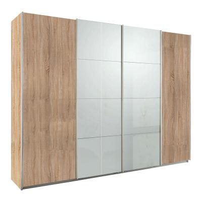 Rauch Syncrono 271cm 4 Door Sliding Wardrobe - Sonoma Oak and Grey High Gloss