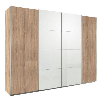 Rauch Syncrono 271cm 4 Door Sliding Wardrobe - Sonoma Oak and White High Gloss
