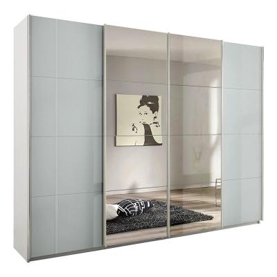 Rauch Syncrono 271cm 4 Door Sliding Wardrobe with Mirror - Alpine White and Grey High Gloss