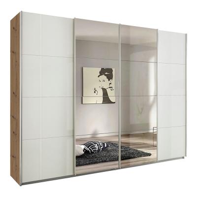 Rauch Syncrono 271cm 4 Door Sliding Wardrobe with Mirror - Artisan Oak and White High Gloss