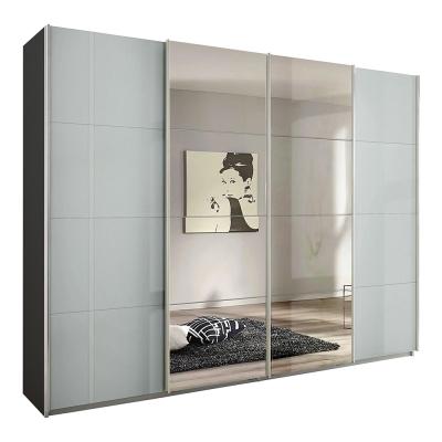 Rauch Syncrono 271cm 4 Door Sliding Wardrobe with Mirror - Metallic Dark Grey and Grey High Gloss