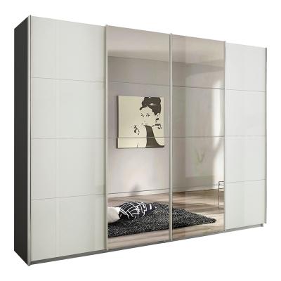Rauch Syncrono 271cm 4 Door Sliding Wardrobe with Mirror - Metallic Dark Grey and White High Gloss