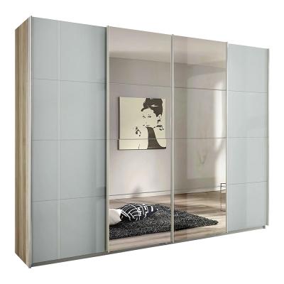 Rauch Syncrono 271cm 4 Door Sliding Wardrobe with Mirror - Sanremo Oak Light and Grey High Gloss