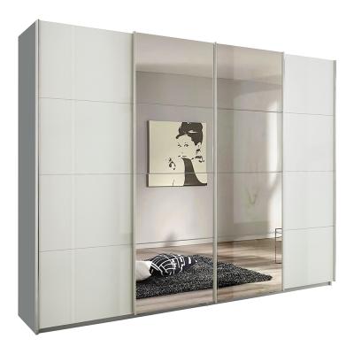 Rauch Syncrono 271cm 4 Door Sliding Wardrobe with Mirror - Silk Grey and White High Gloss