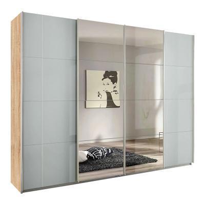 Rauch Syncrono 271cm 4 Door Sliding Wardrobe with Mirror - Sonoma Oak and Grey High Gloss