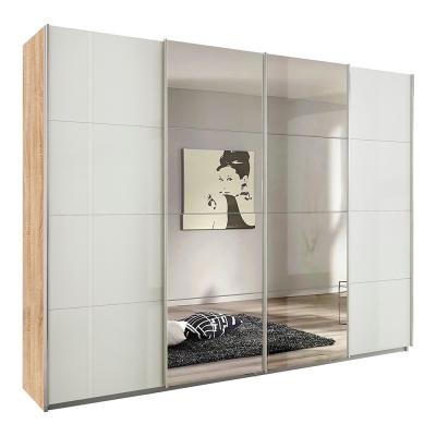 Rauch Syncrono 271cm 4 Door Sliding Wardrobe with Mirror - Sonoma Oak and White High Gloss