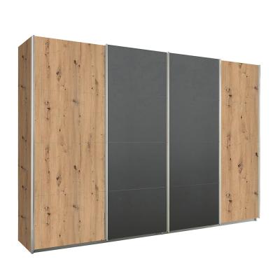 Rauch Syncrono 316cm 4 Door Sliding Wardrobe - Artisan Oak and Metallic Dark Grey