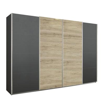 Rauch Syncrono 316cm 4 Door Sliding Wardrobe - Metallic Dark Grey and Sanremo Oak Light