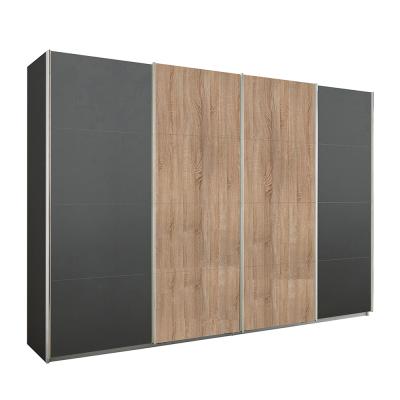 Rauch Syncrono 316cm 4 Door Sliding Wardrobe - Metallic Dark Grey and Sonoma Oak