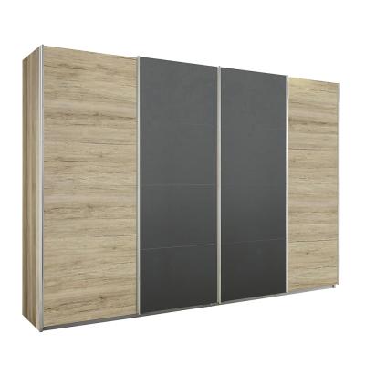 Rauch Syncrono 316cm 4 Door Sliding Wardrobe - Sanremo Oak Light and Metallic Dark Grey