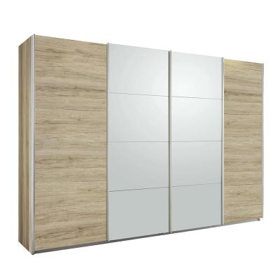 Rauch Syncrono 316cm 4 Door Sliding Wardrobe - Sanremo Oak Light and Silk Grey