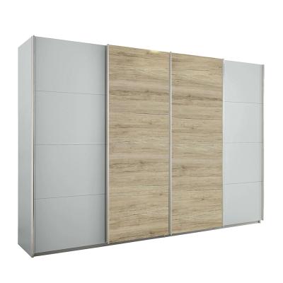 Rauch Syncrono 316cm 4 Door Sliding Wardrobe - Silk Grey and Sanremo Oak Light