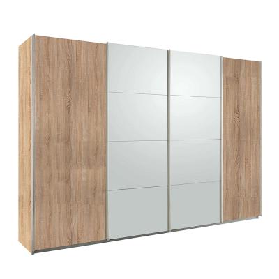 Rauch Syncrono 316cm 4 Door Sliding Wardrobe - Sonoma Oak and Silk Grey