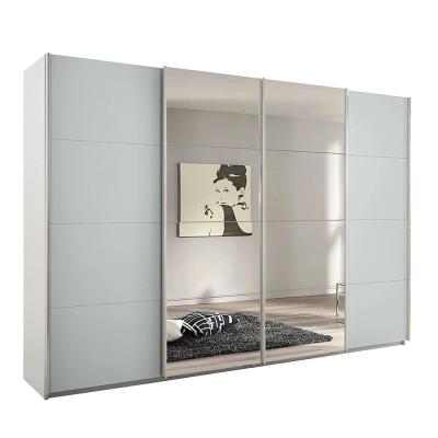 Rauch Syncrono 316cm 4 Door Sliding Wardrobe with Mirror - Alpine White and Silk Grey