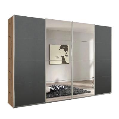 Rauch Syncrono 316cm 4 Door Sliding Wardrobe with Mirror - Artisan Oak and Metallic Dark Grey
