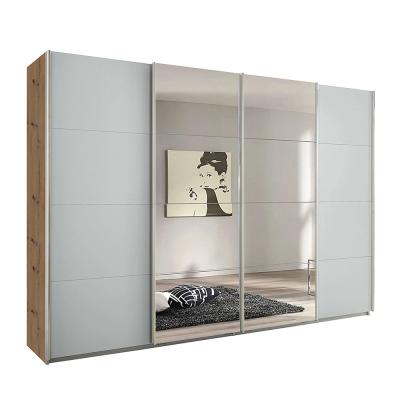 Rauch Syncrono 316cm 4 Door Sliding Wardrobe with Mirror - Artisan Oak and Silk Grey