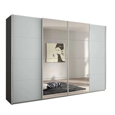 Rauch Syncrono 316cm 4 Door Sliding Wardrobe with Mirror - Metallic Dark Grey and Silk Grey