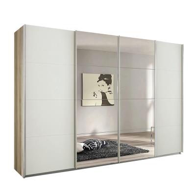 Rauch Syncrono 316cm 4 Door Sliding Wardrobe with Mirror - Sanremo Oak Light and Alpine White